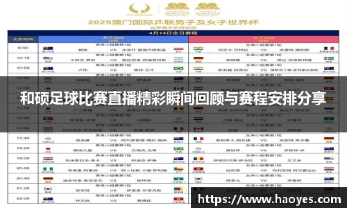 和硕足球比赛直播精彩瞬间回顾与赛程安排分享